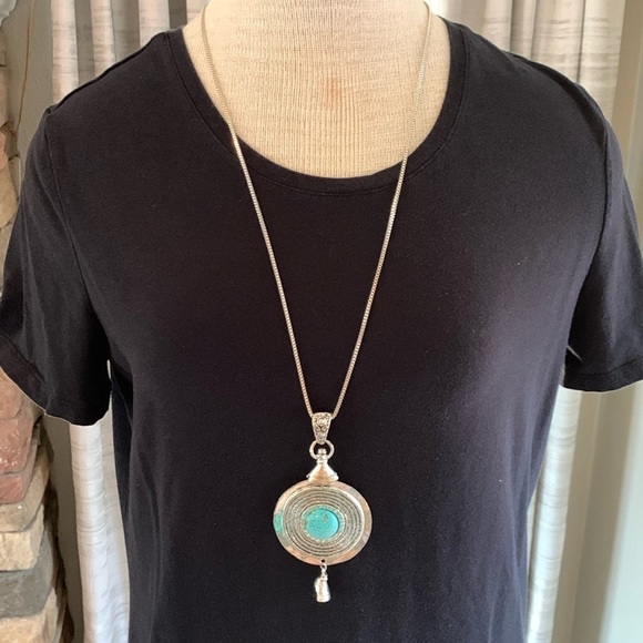 Jewelry - Silver and turquoise costume jewelry long necklace.